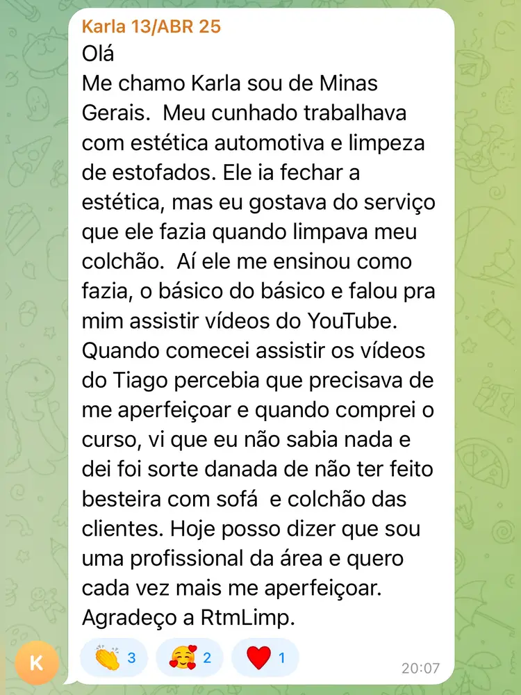 Depoimento de aluno do Método RTMLimp sobre e se eu manchar ou estragar o sofá do cliente? — imagem 2