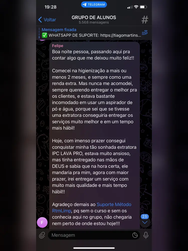 Depoimento de aluno sobre suporte 9