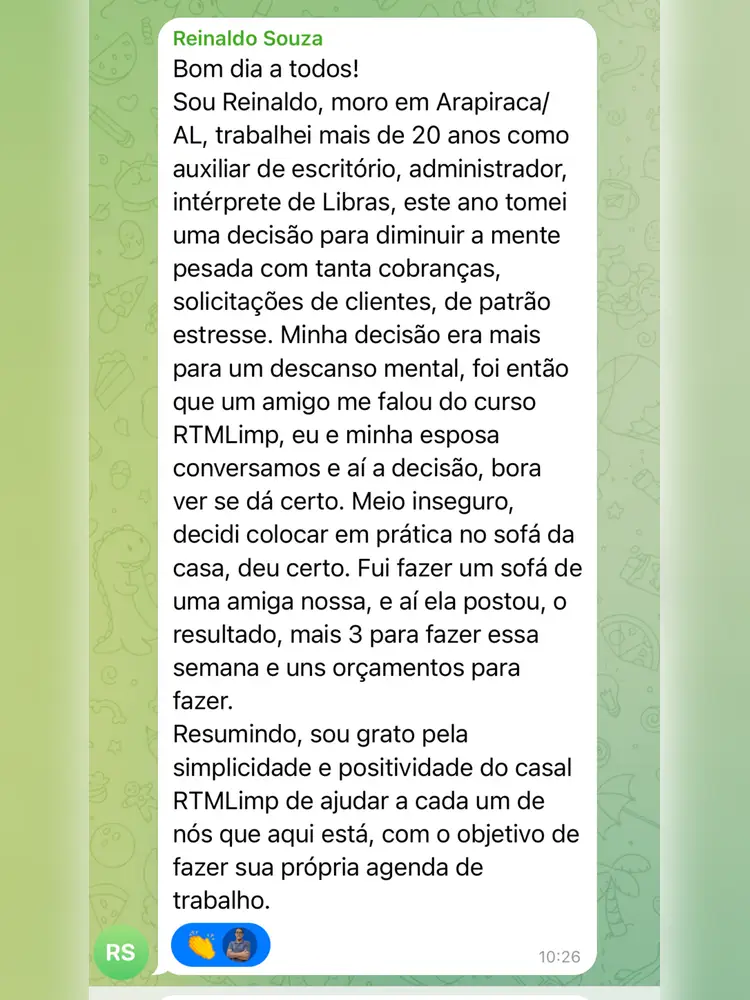 Depoimento de aluno do Método RTMLimp sobre resultados de serviços feitos pelos alunos — imagem 87