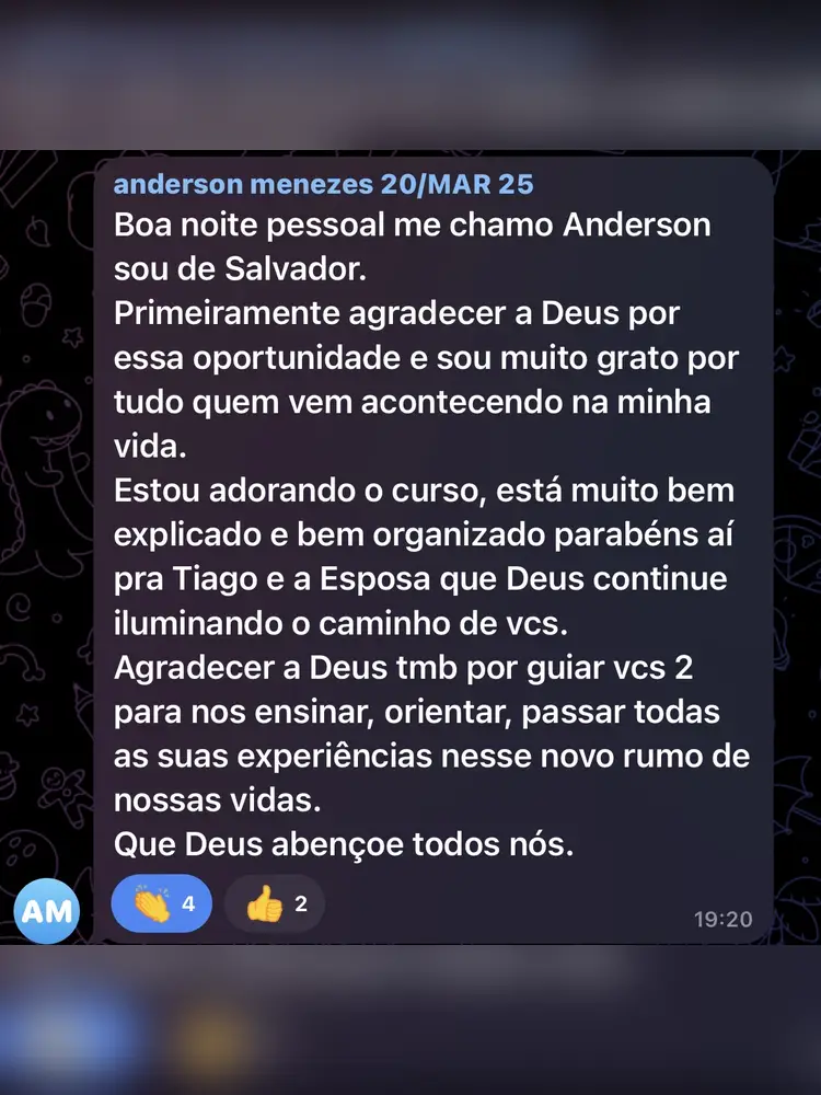 Depoimento de aluno sobre suporte 17
