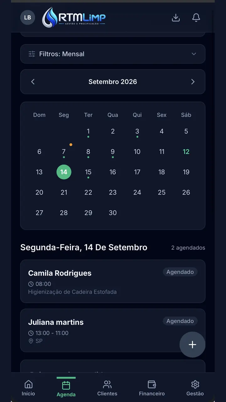 Agenda de Clientes do RTM Limp Gestão