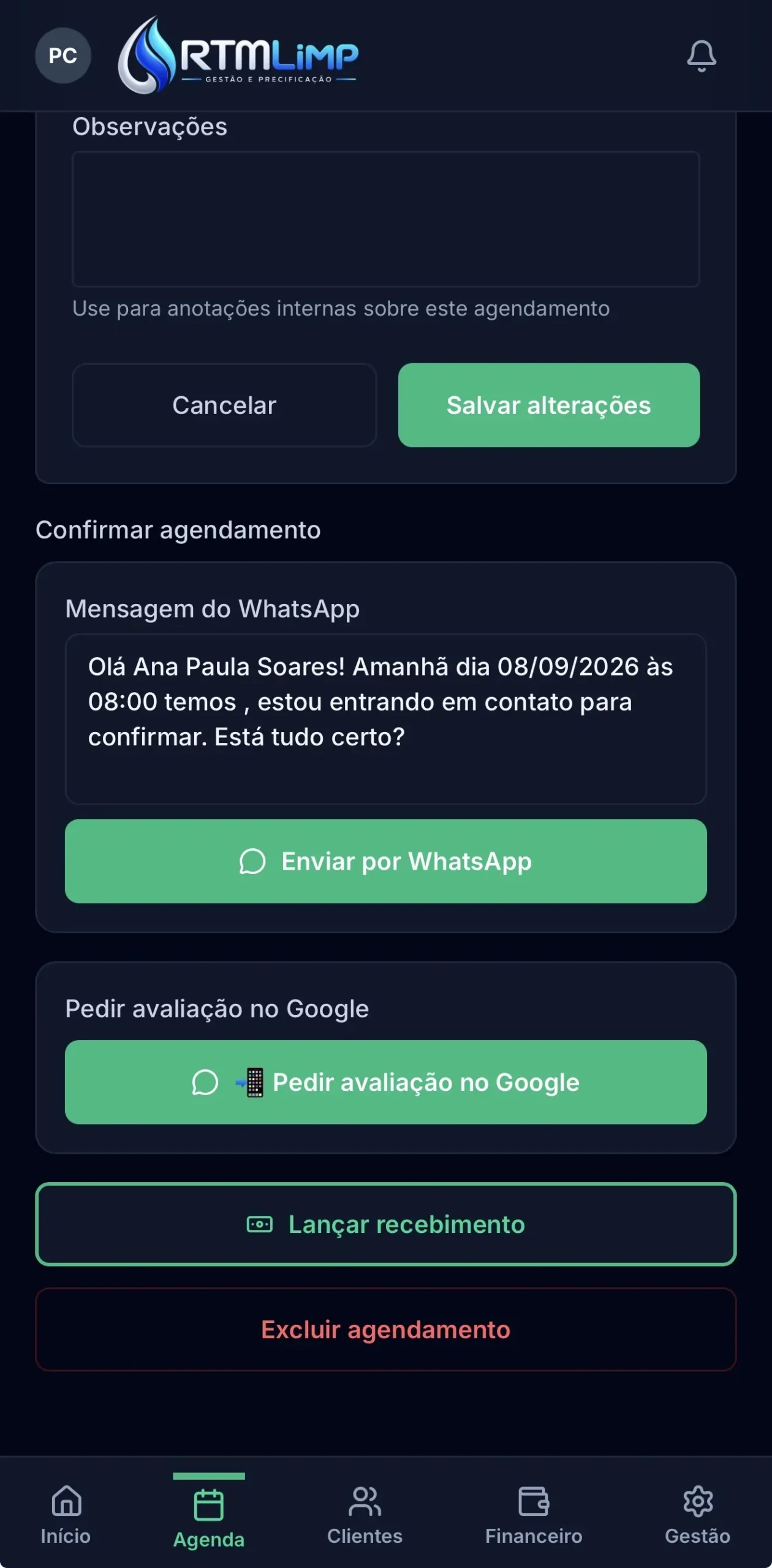 Solicitar Avaliação do Google do RTM Limp Gestão