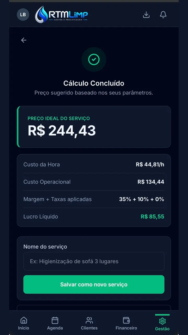 Calculadora de Precificação do RTM Limp Gestão
