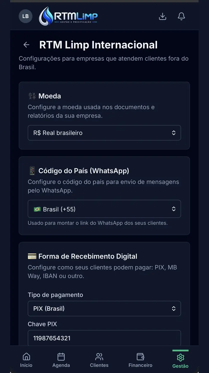 RTMLimp Internacional - sistema configurável para outros países