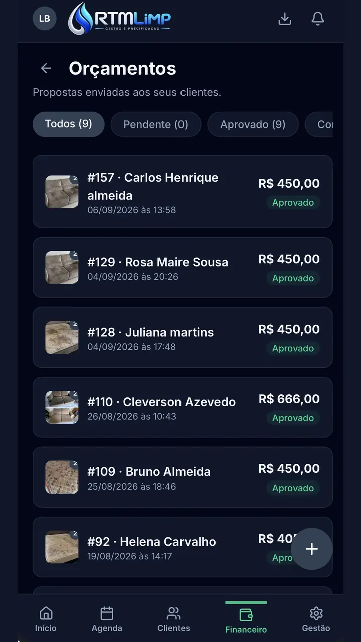Orçamentos do RTM Limp Gestão