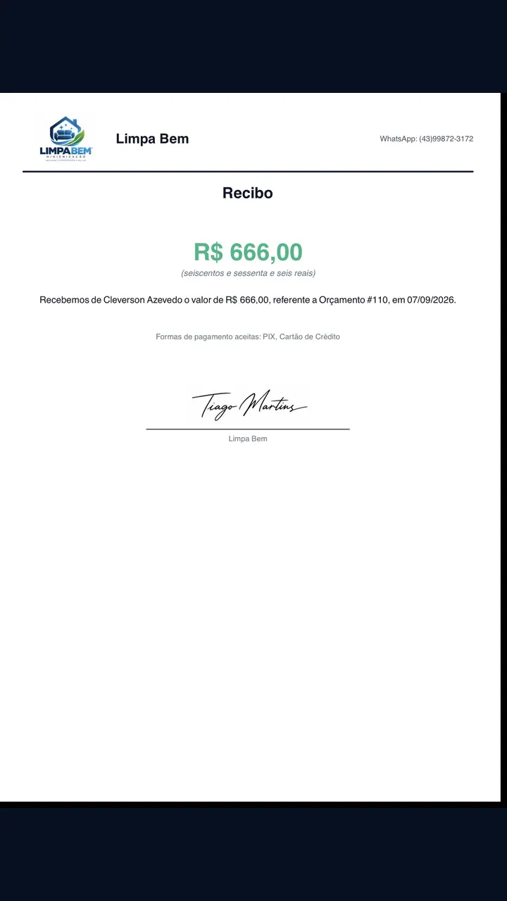 Recibo Personalizado do RTM Limp Gestão