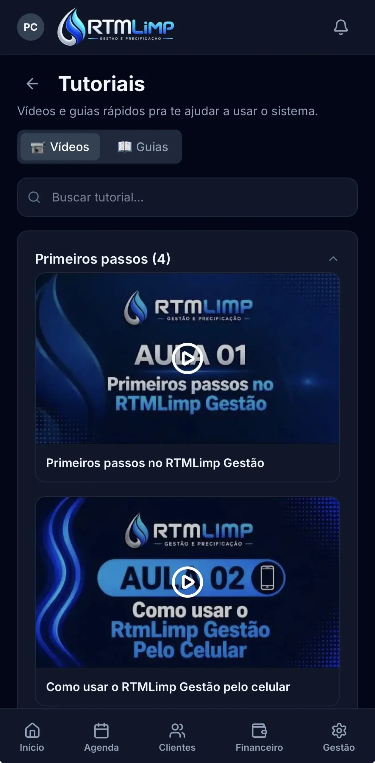 Tutoriais Passo a Passo do RTM Limp Gestão